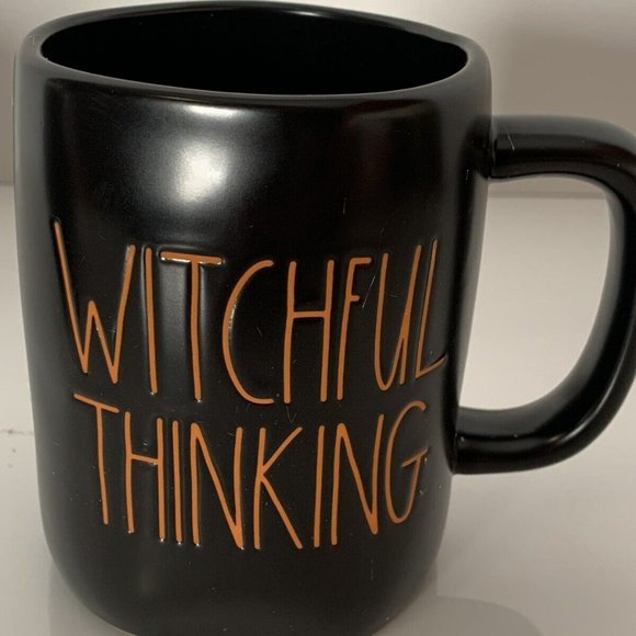 NIB Set of Rae Dunn Halloween Mugs WITCHFUL THINKING & HAUNT MESS Black Mug Set - Picture 2 of 9